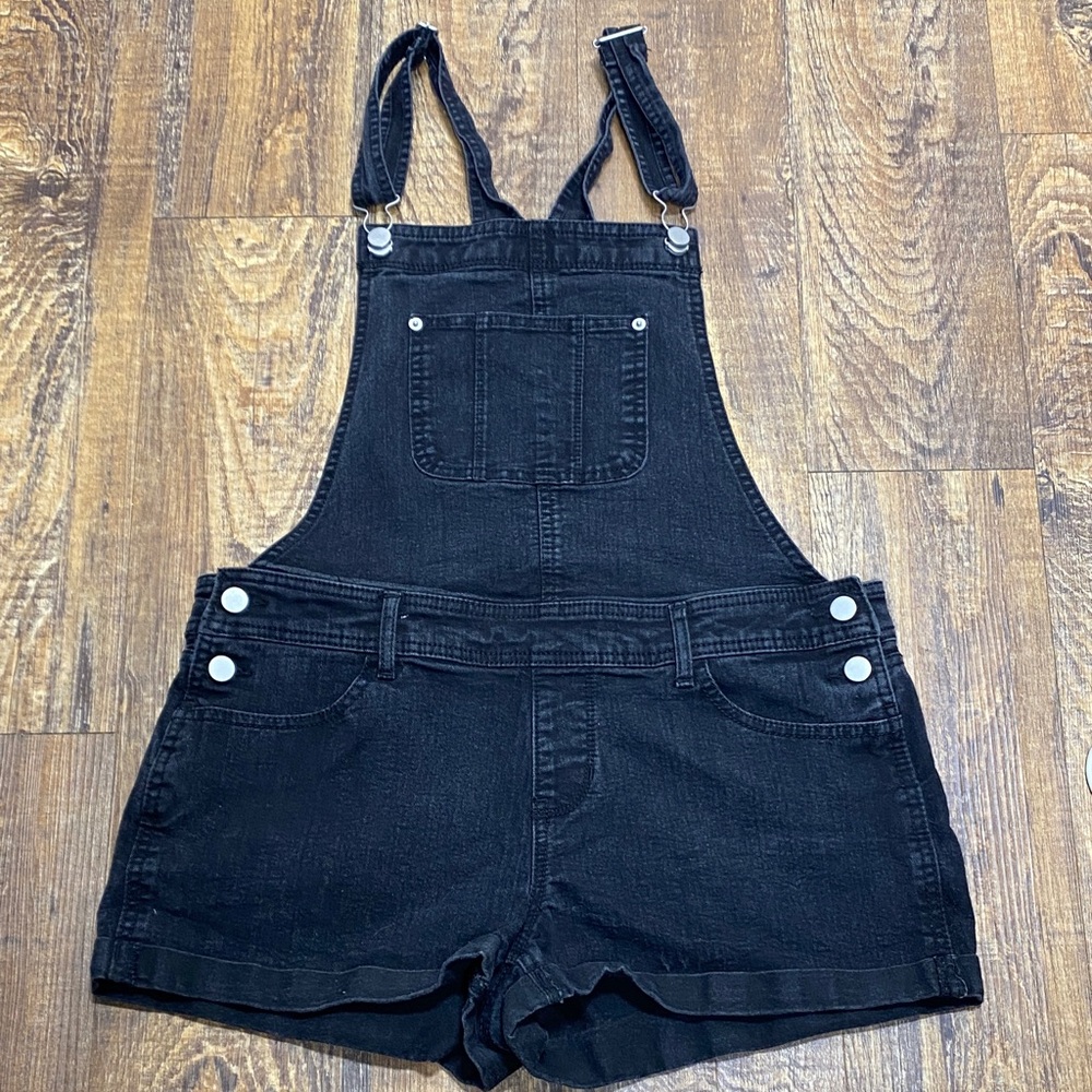 NOBO size large Black Denim Short Overalls stretch‎ casual trendy comfy summer